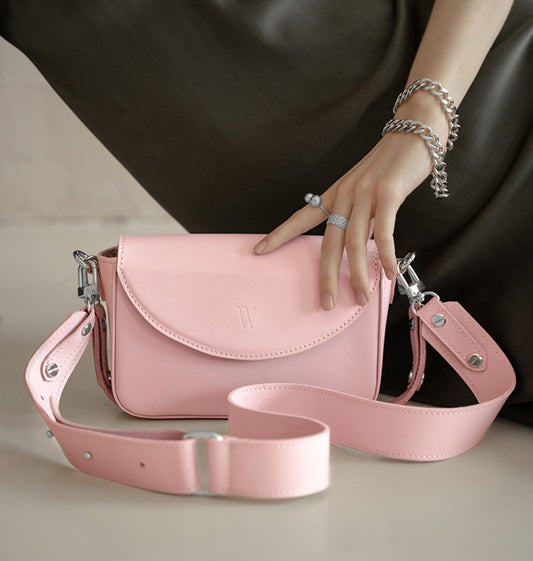 pink leather shoulder bag for women