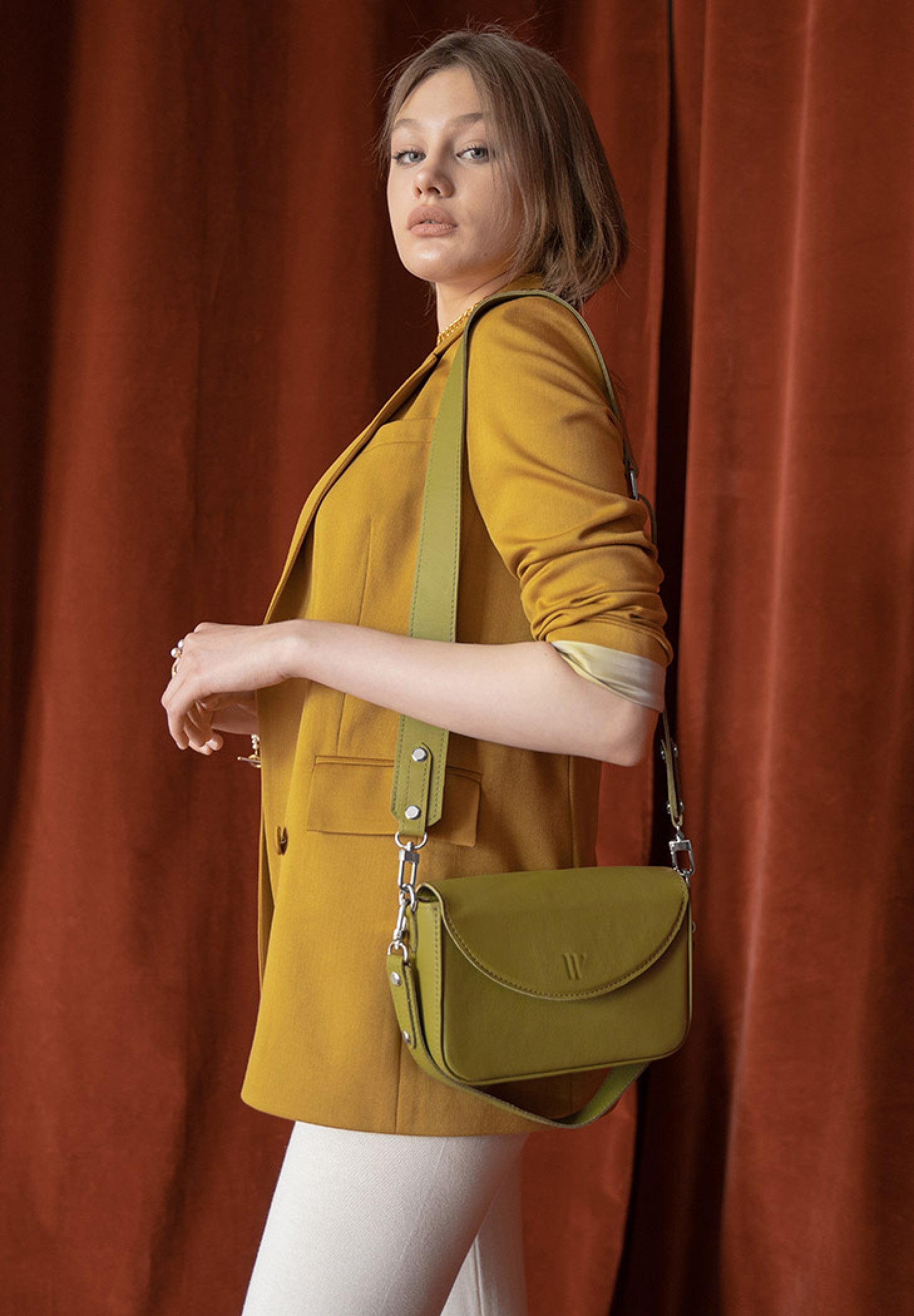 Molly leather bag for women in olive color