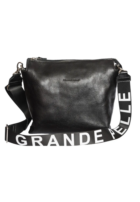 black leather maxi bag