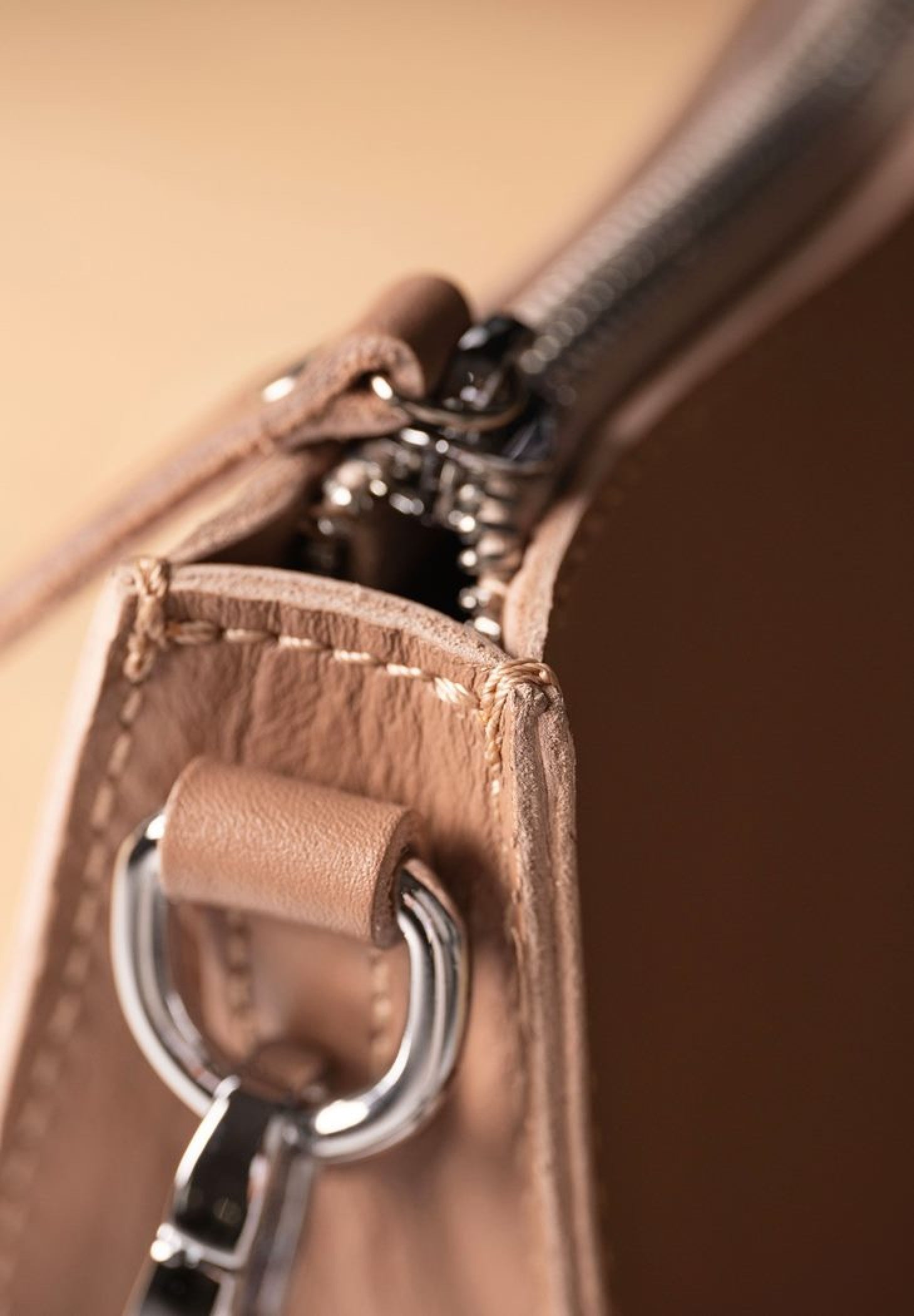 caramel leather bag for women with silver details