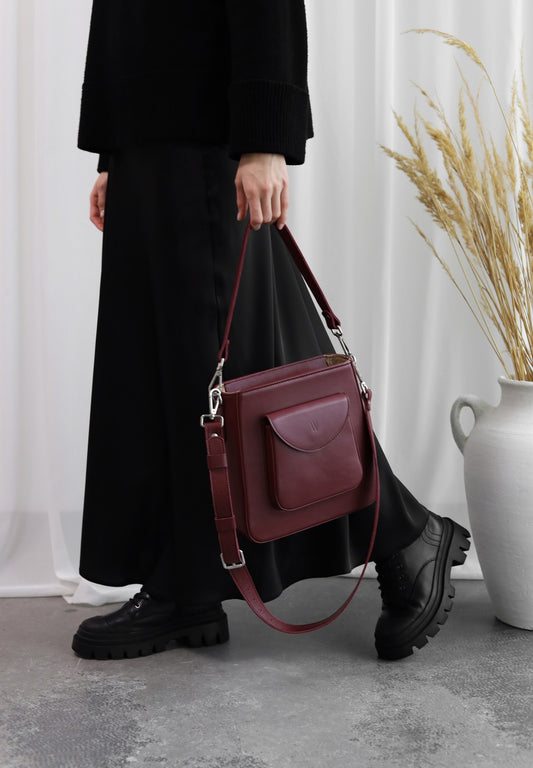 leather bag for women in marsala color