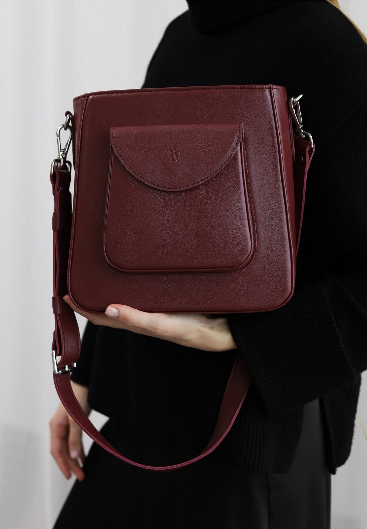 leather bag for women in marsala color