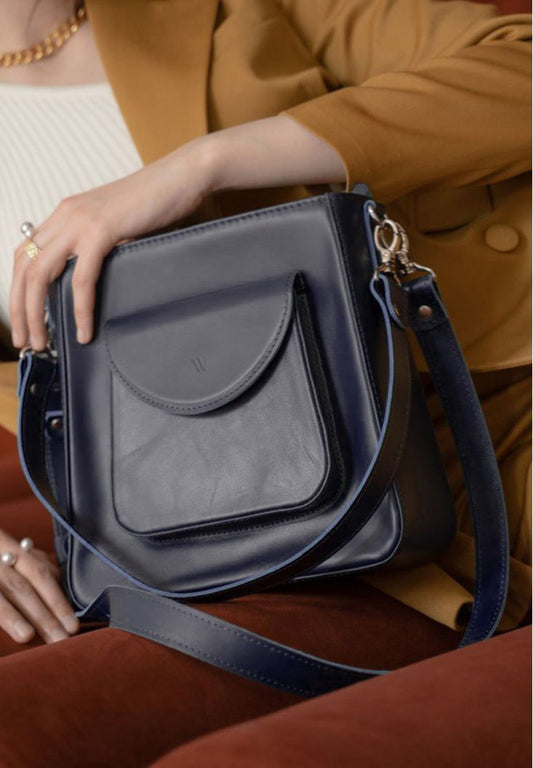 leather bag for women in navy blue color