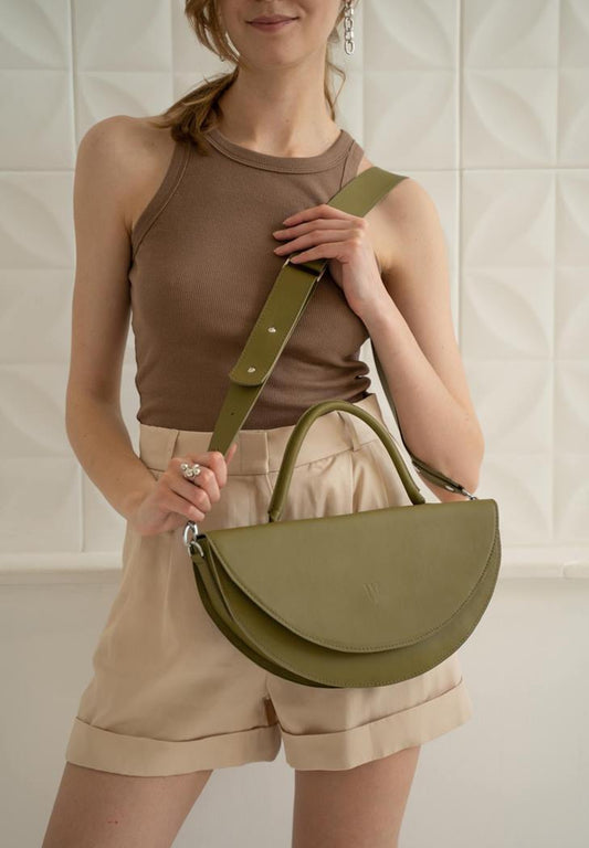 olive color leather shoulder bag for women