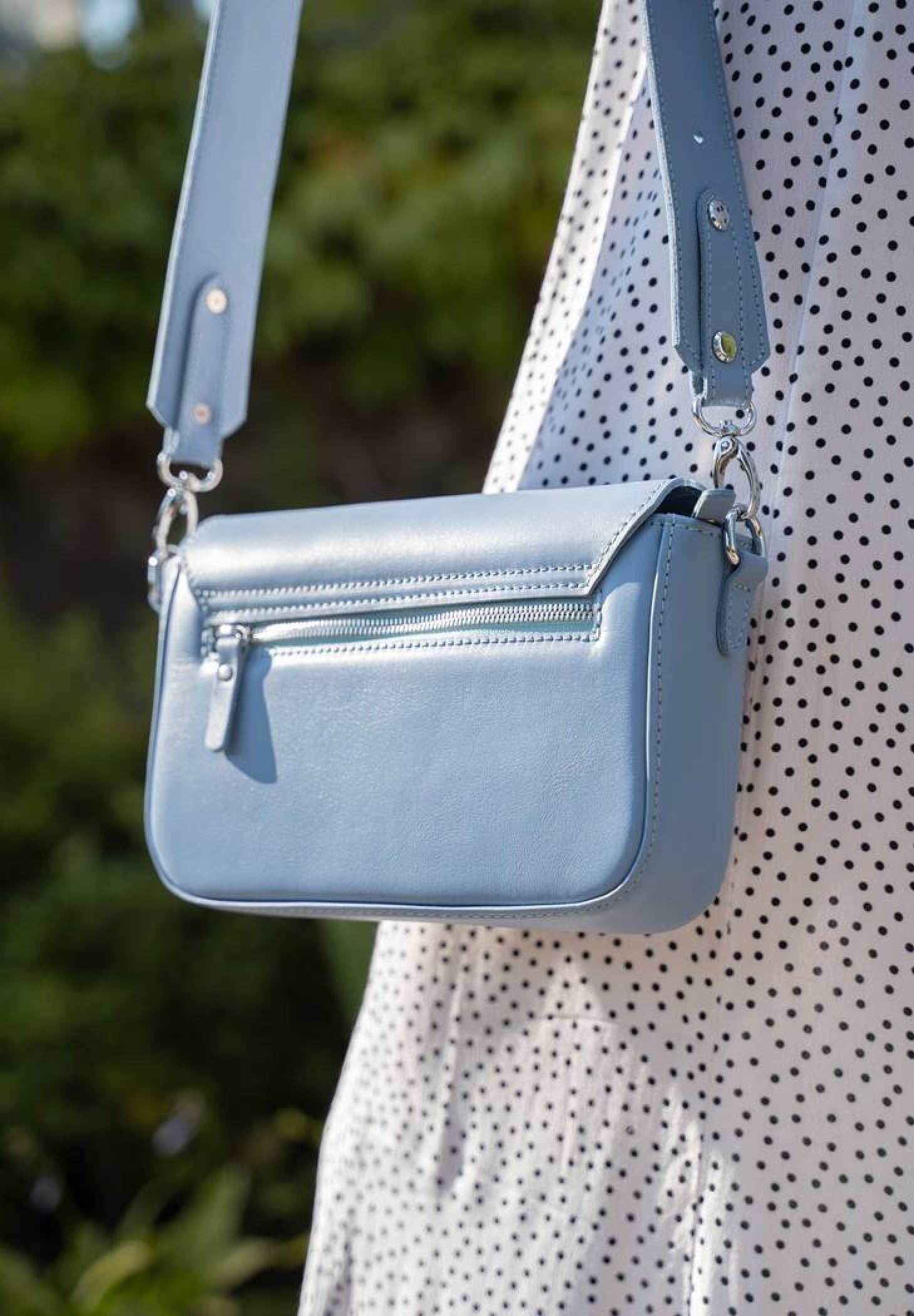 Molly leather bag for women in light blue color