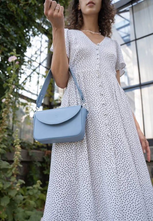 Molly leather bag for women in light blue color