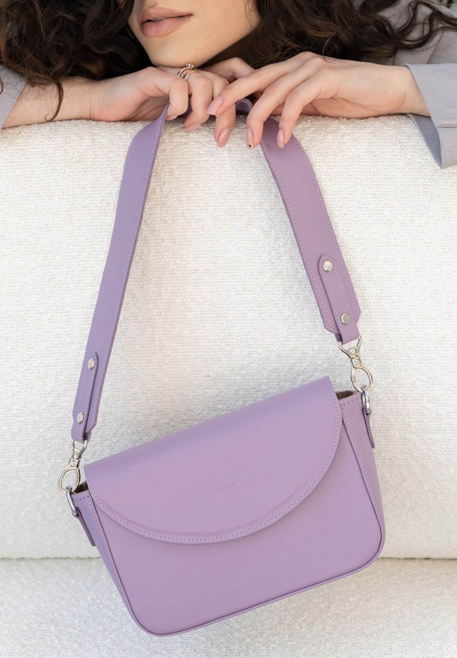 purple leather shoulder bag for women