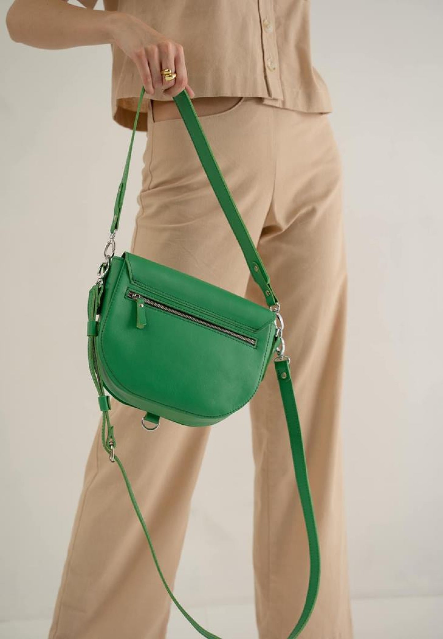 Green leather bag, genuine leather, Ruby L bag, work bag, weekend bag, versatile bag, spacious bag, everyday essentials, effortless style, timeless design, premium quality,